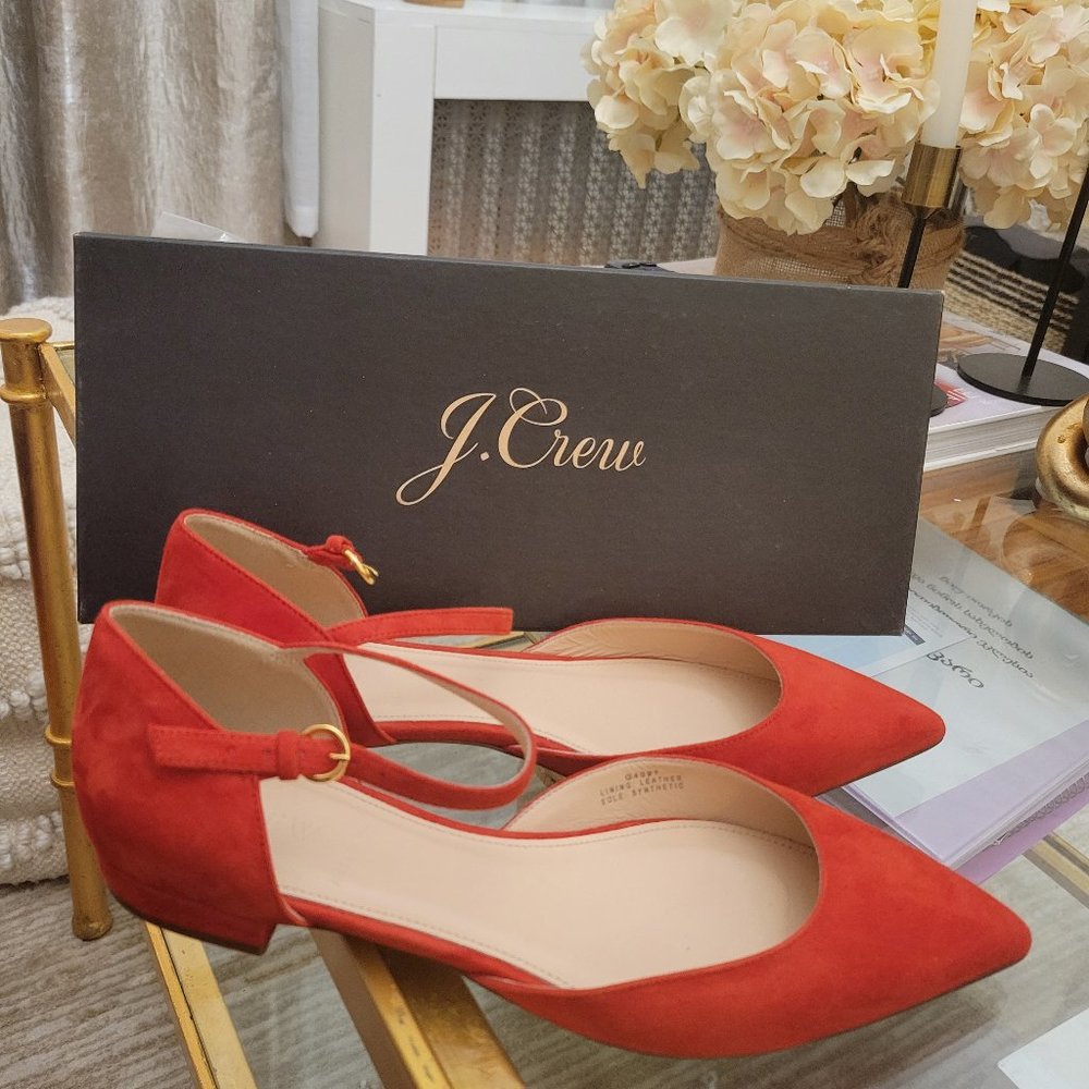 J.CREW new red suede pointy mary janes shoes us 7.5